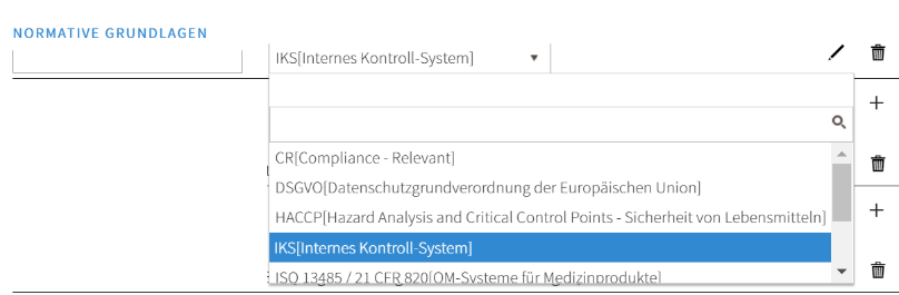 Auswahlliste zur Stammdatentabelle